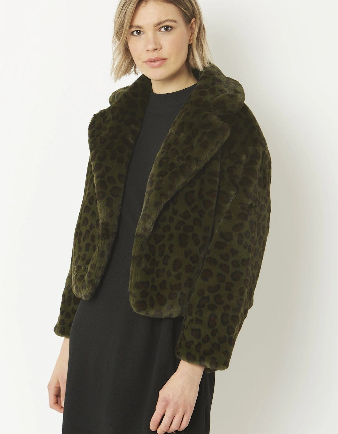 Green Faux Fur Cropped Coat