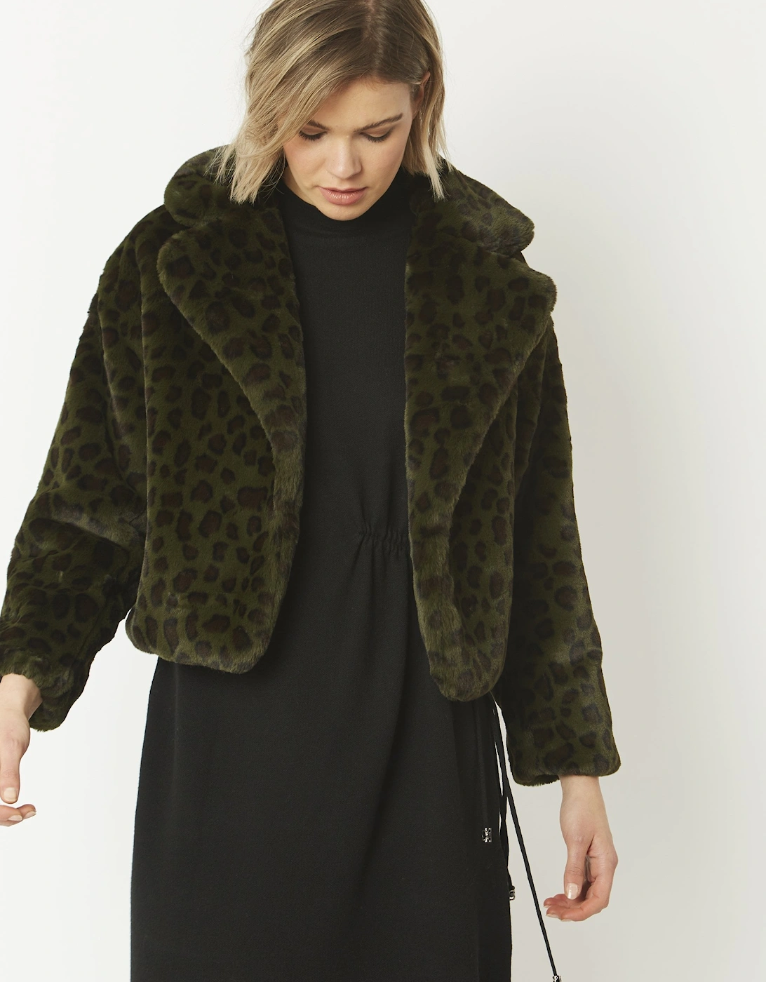 Green Faux Fur Cropped Coat