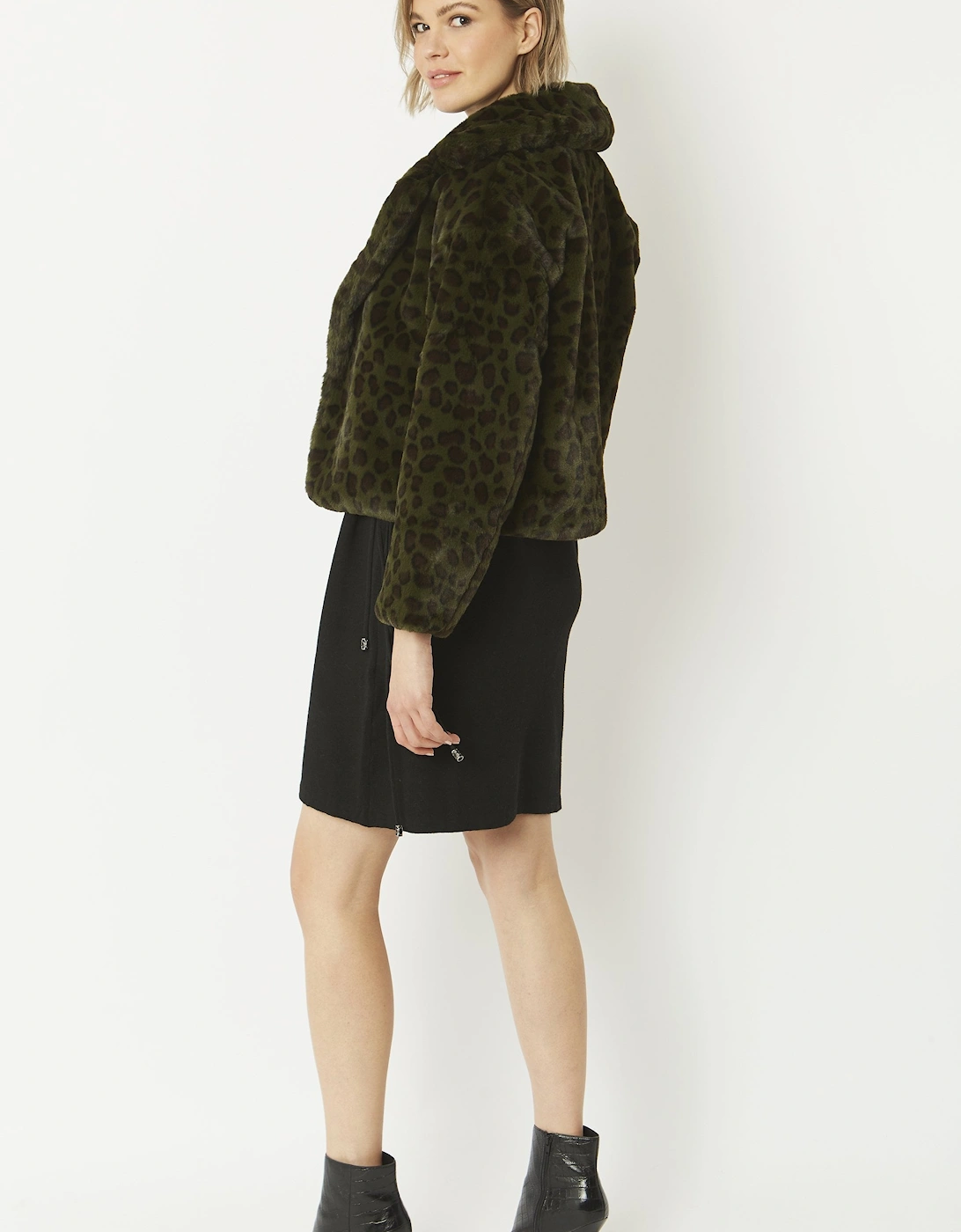 Green Faux Fur Cropped Coat