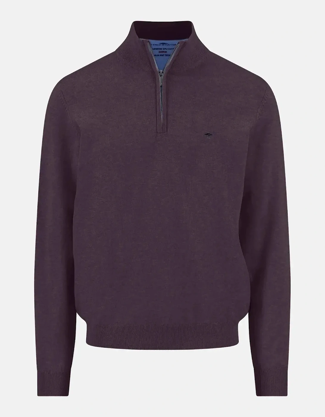 Fine Knit Cotton 1/4 Zip Sweater Aubergine, 3 of 2