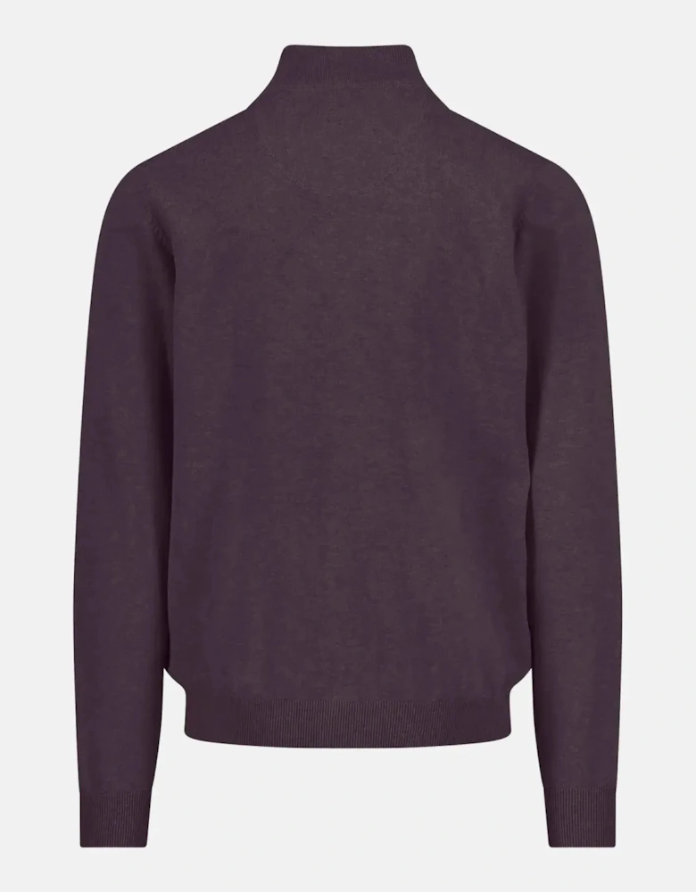 Fine Knit Cotton 1/4 Zip Sweater Aubergine