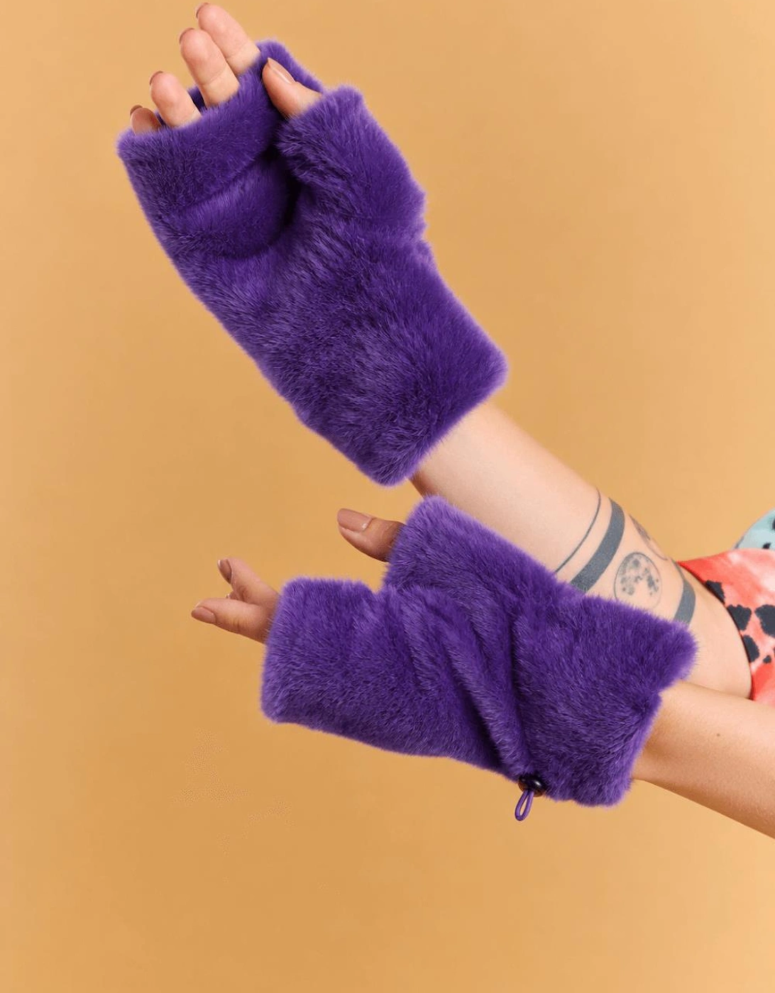 Purple Faux Fur Adjustable Fingerless Gloves