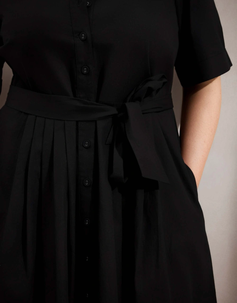 Black Cotton Poplin Short Sleeve Maxi Shirtdress