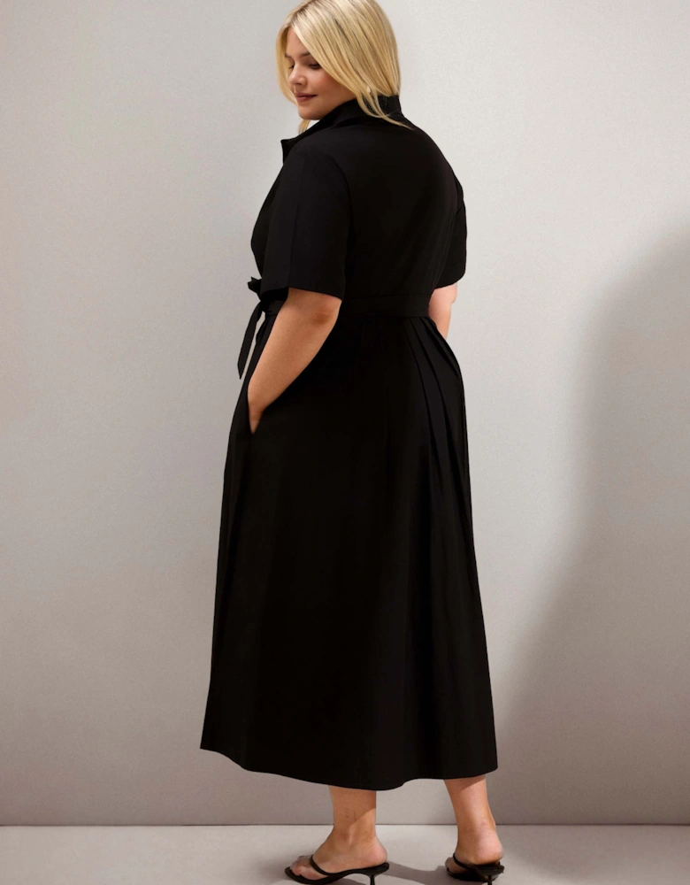 Black Cotton Poplin Short Sleeve Maxi Shirtdress