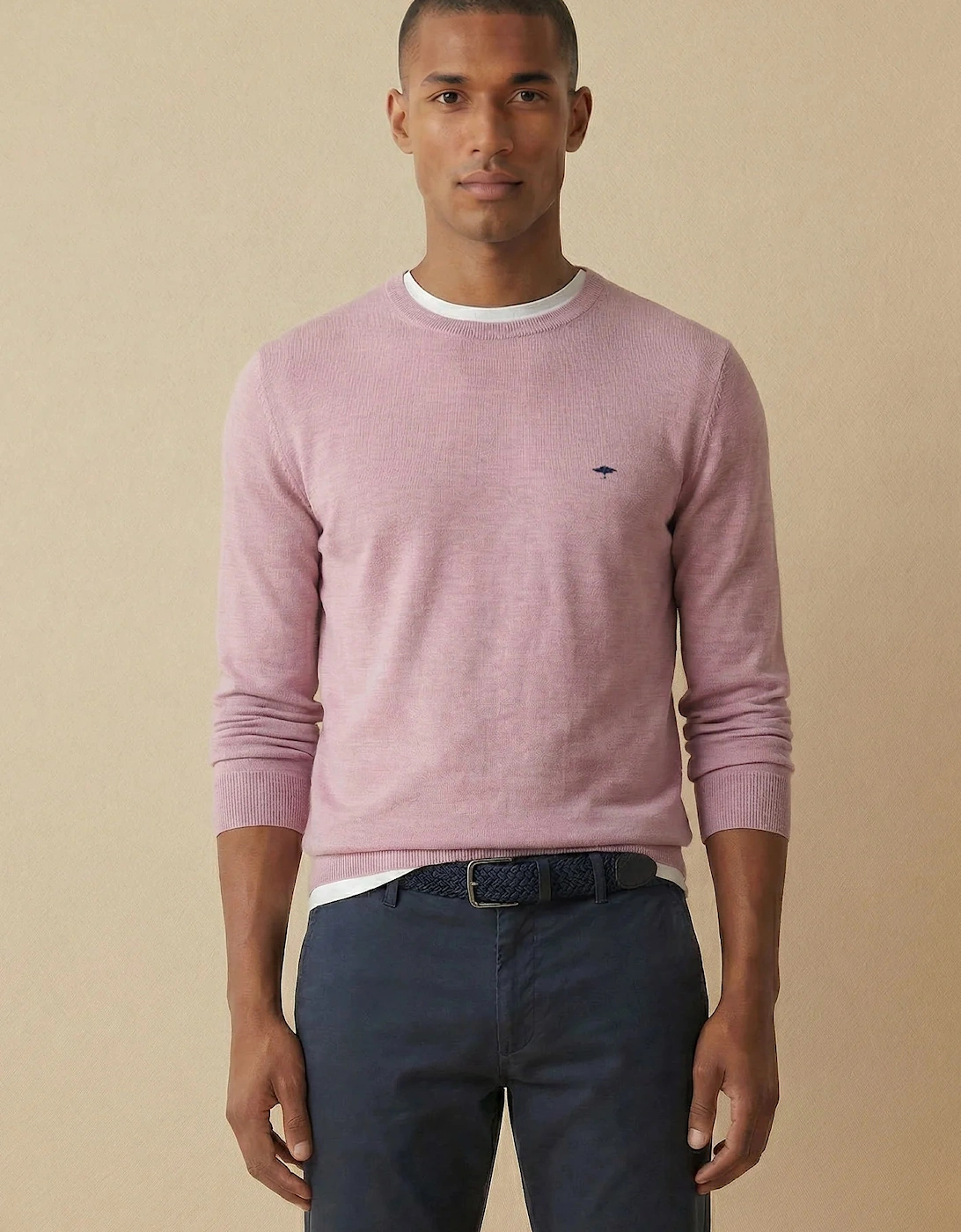 Fine Knit Cotton Crewneck Sweater Magnolia