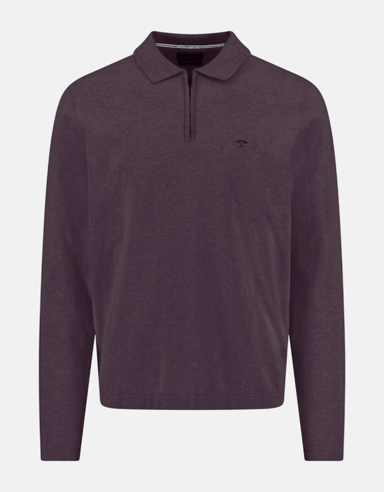 Zip Neck Polo Collar Knit Aubergine