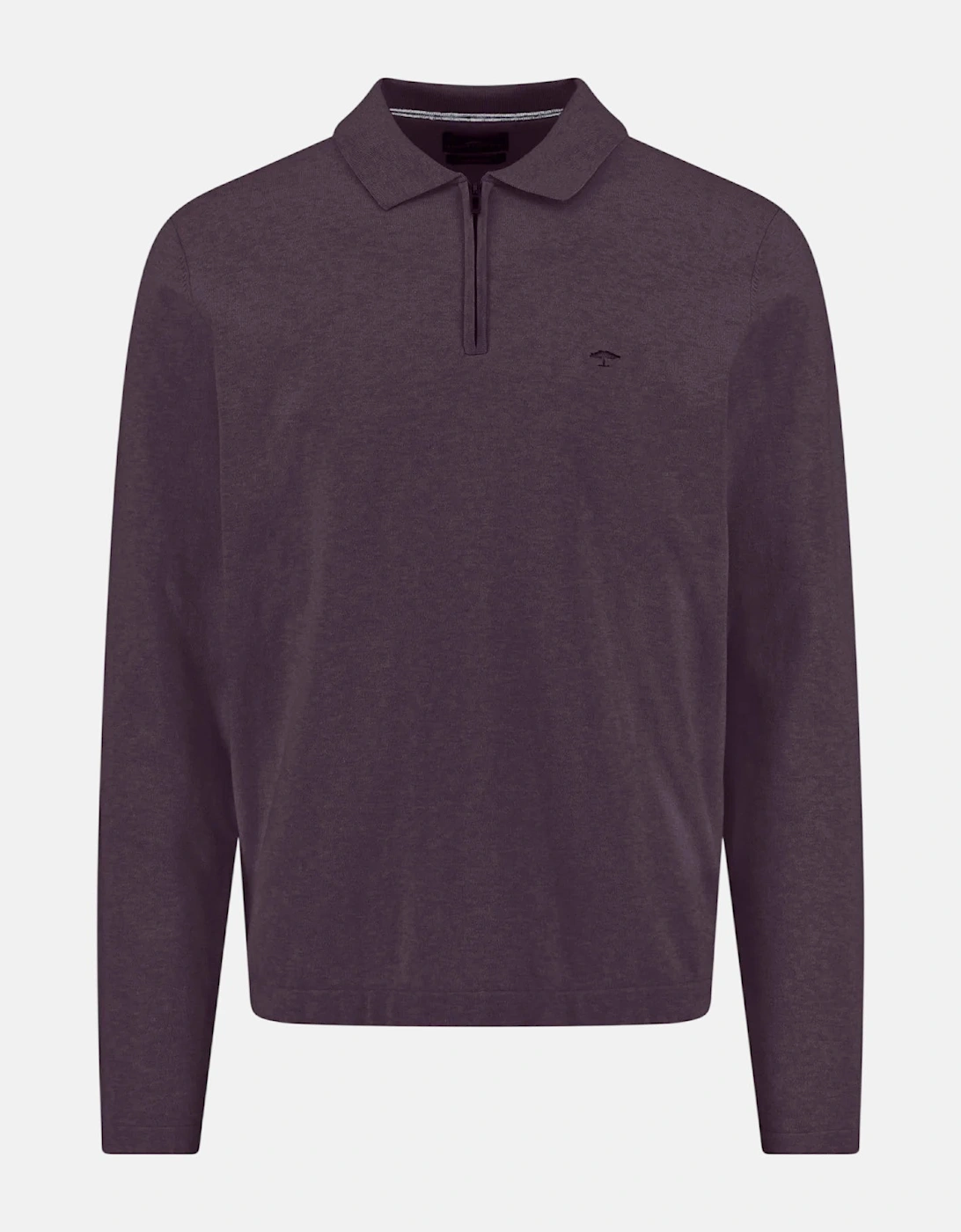 Zip Neck Polo Collar Knit Aubergine, 6 of 5