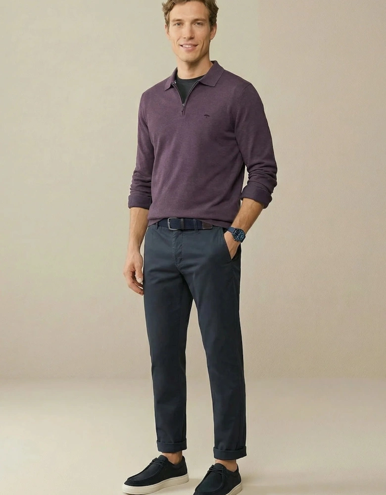 Zip Neck Polo Collar Knit Aubergine