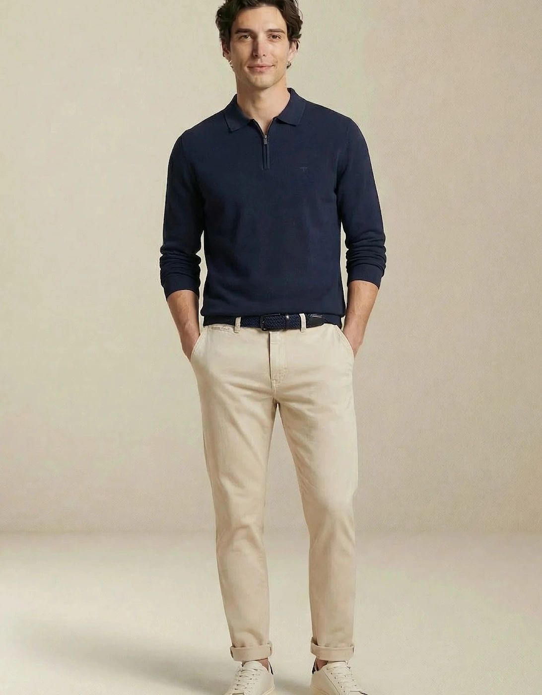 Zip Neck Polo Collar Knit Navy