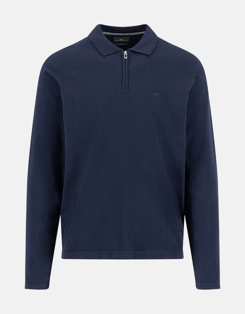 Zip Neck Polo Collar Knit Navy