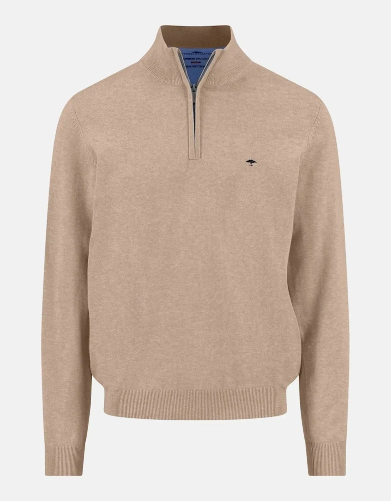 Fine Knit Cotton 1/4 Zip Sweater Taupe