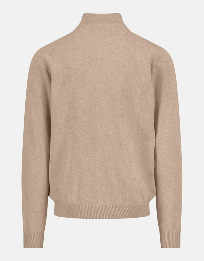 Fine Knit Cotton 1/4 Zip Sweater Taupe