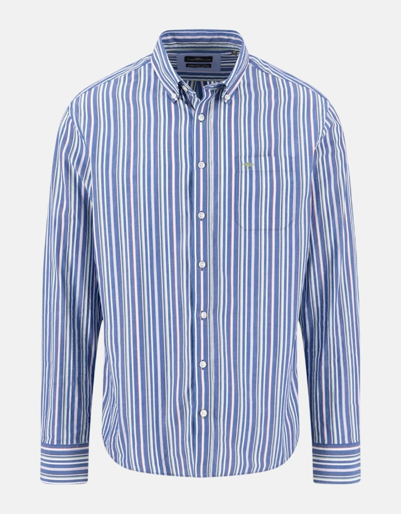 Colourful Poplin Stripe Button Down Shirt Harbour Blue