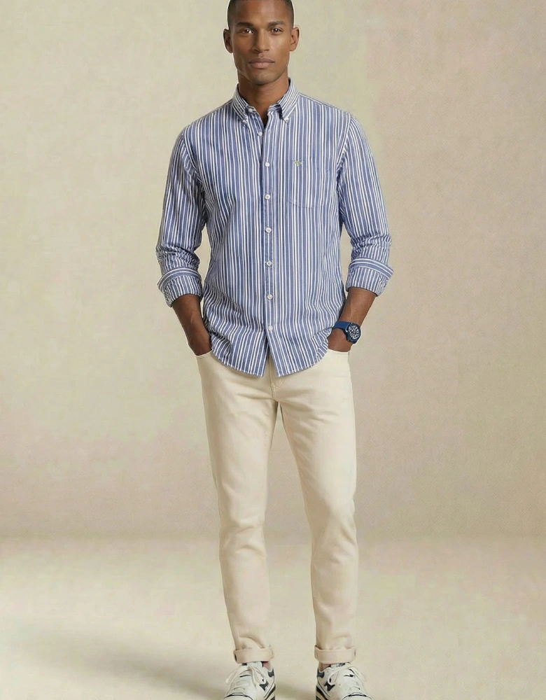 Colourful Poplin Stripe Button Down Shirt Harbour Blue
