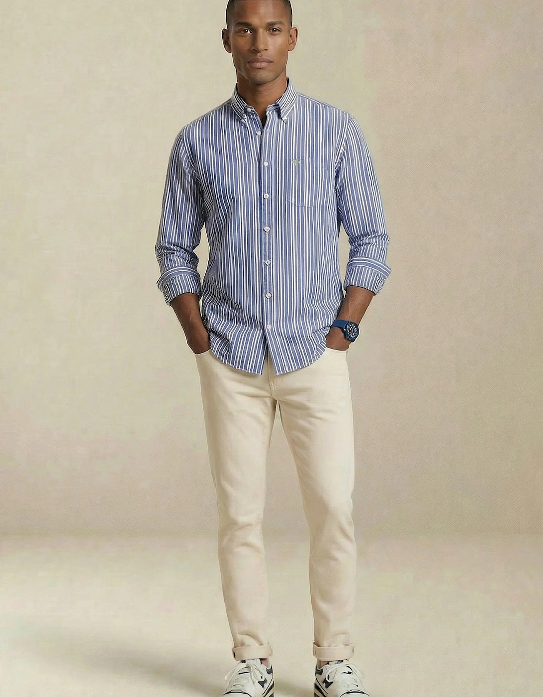 Colourful Poplin Stripe Button Down Shirt Harbour Blue