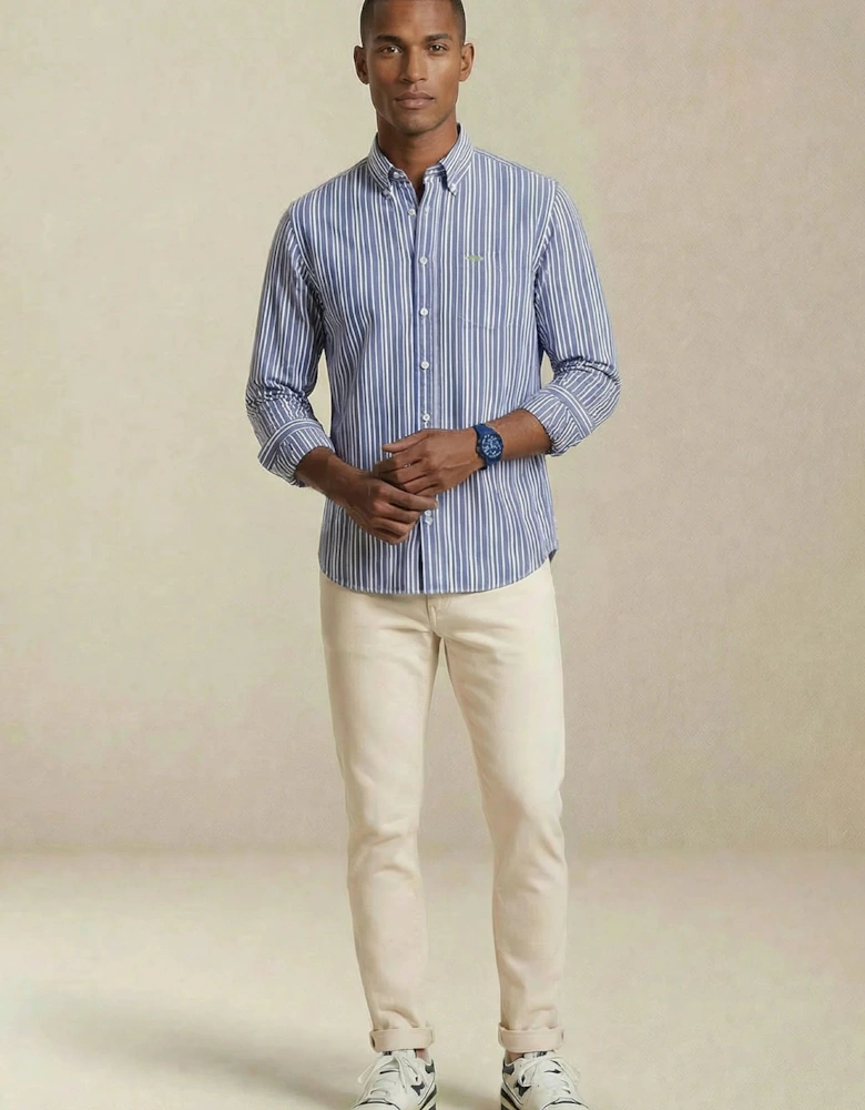 Colourful Poplin Stripe Button Down Shirt Harbour Blue