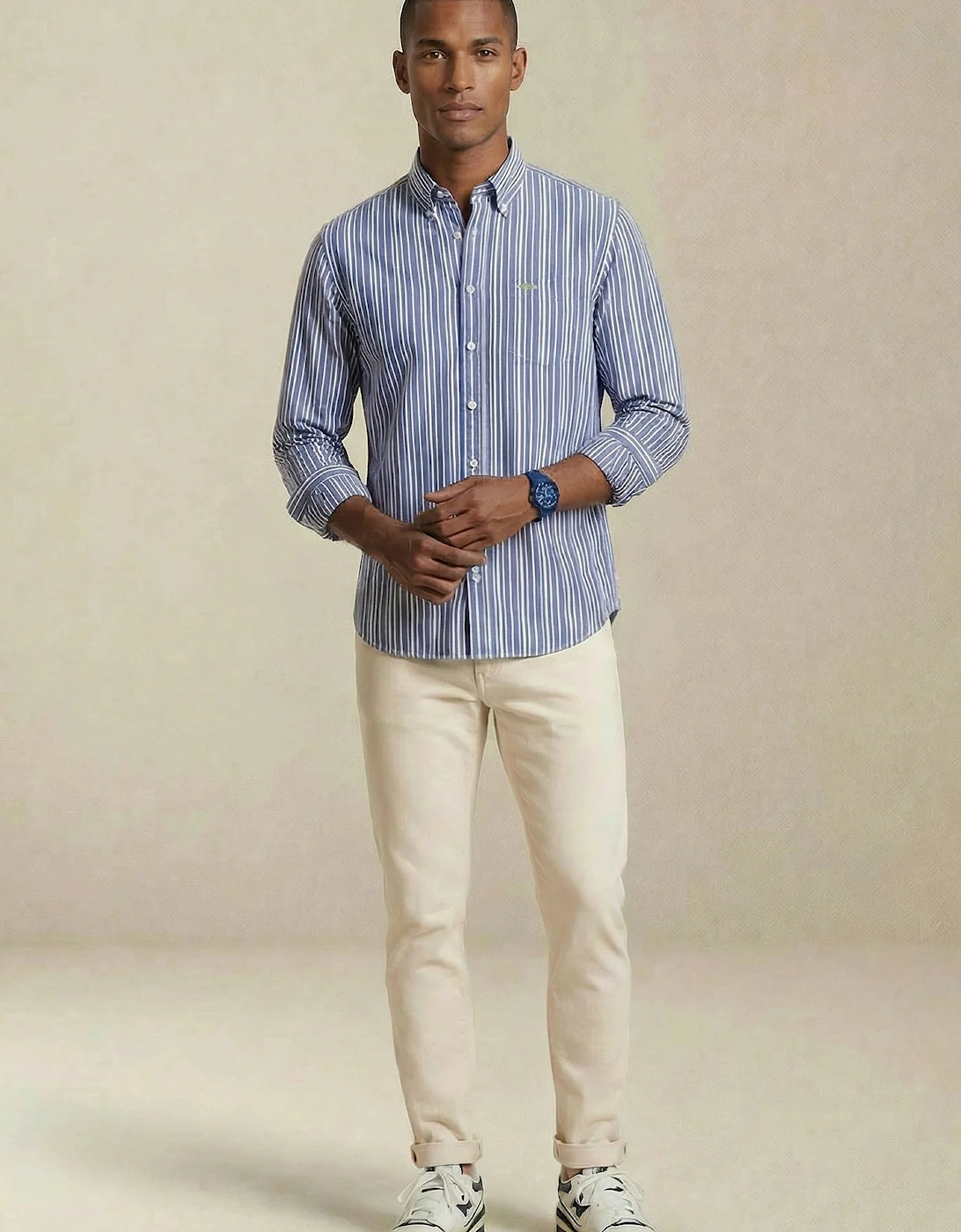 Colourful Poplin Stripe Button Down Shirt Harbour Blue