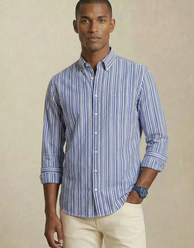 Colourful Poplin Stripe Button Down Shirt Harbour Blue