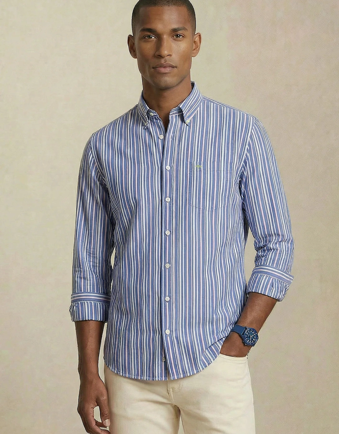 Colourful Poplin Stripe Button Down Shirt Harbour Blue