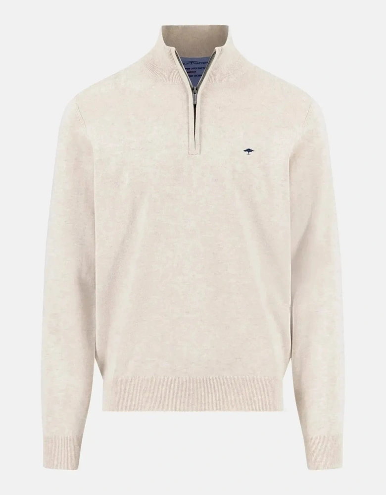Fine Knit Cotton 1/4 Zip Sweater New Off-White