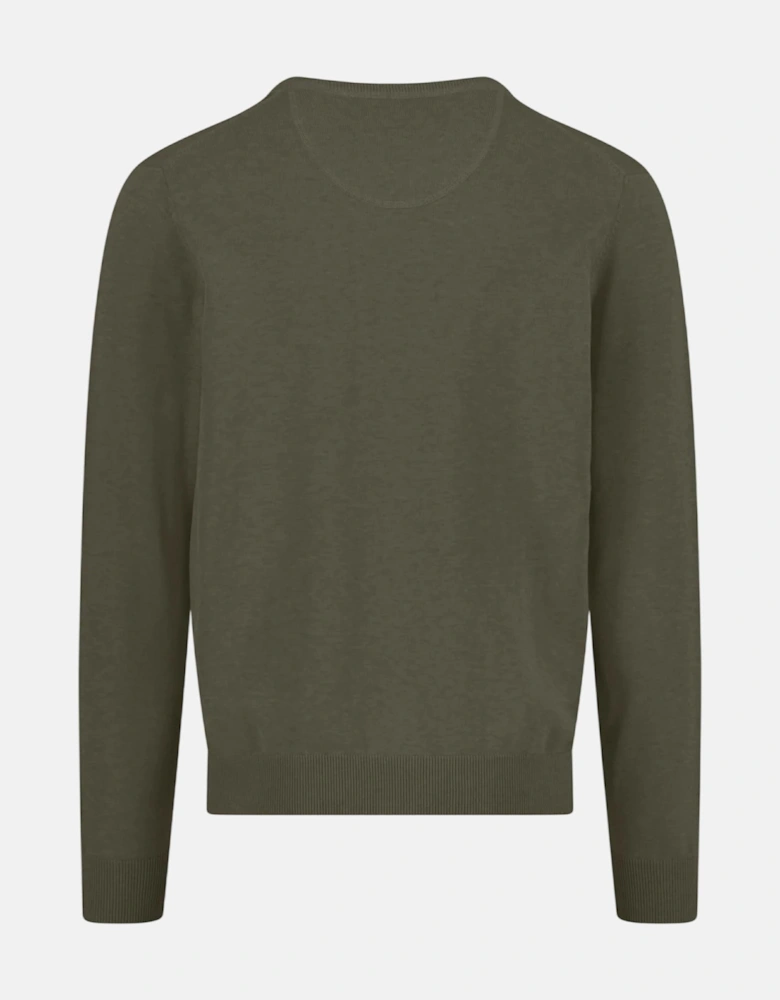 V-Neck Fine Knit Cotton Sweater Dark Khaki