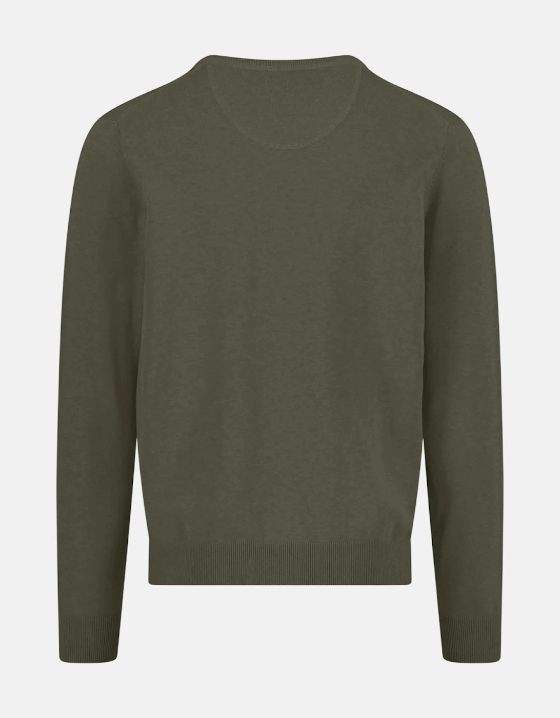 V-Neck Fine Knit Cotton Sweater Dark Khaki