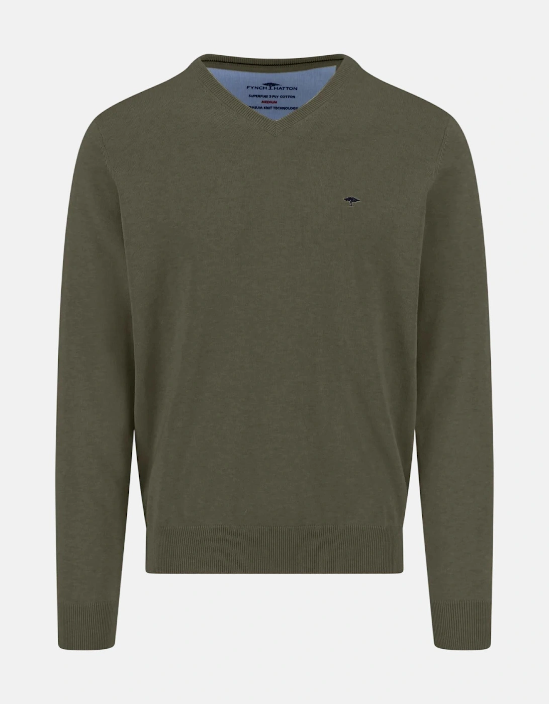 V-Neck Fine Knit Cotton Sweater Dark Khaki, 6 of 5