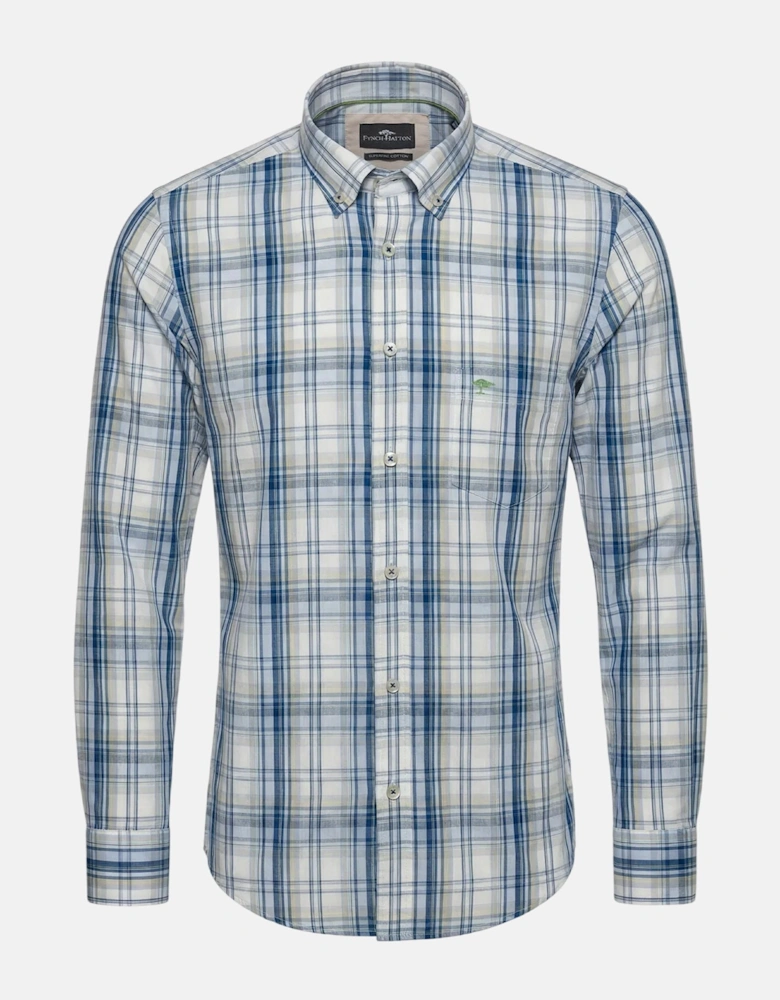 Cotton Check Button Down Shirt Harbour Blue