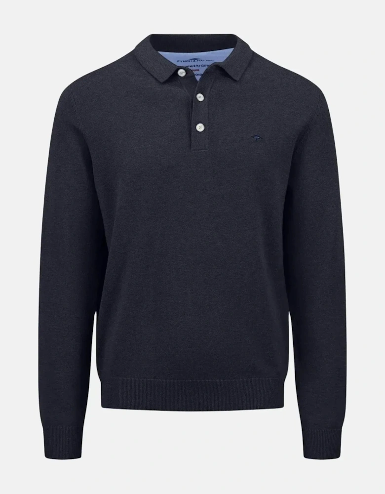 Superfine Polo Collar Cotton Knit Navy