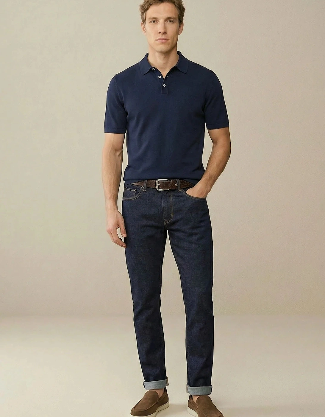 Fine Knit Polo Shirt Navy