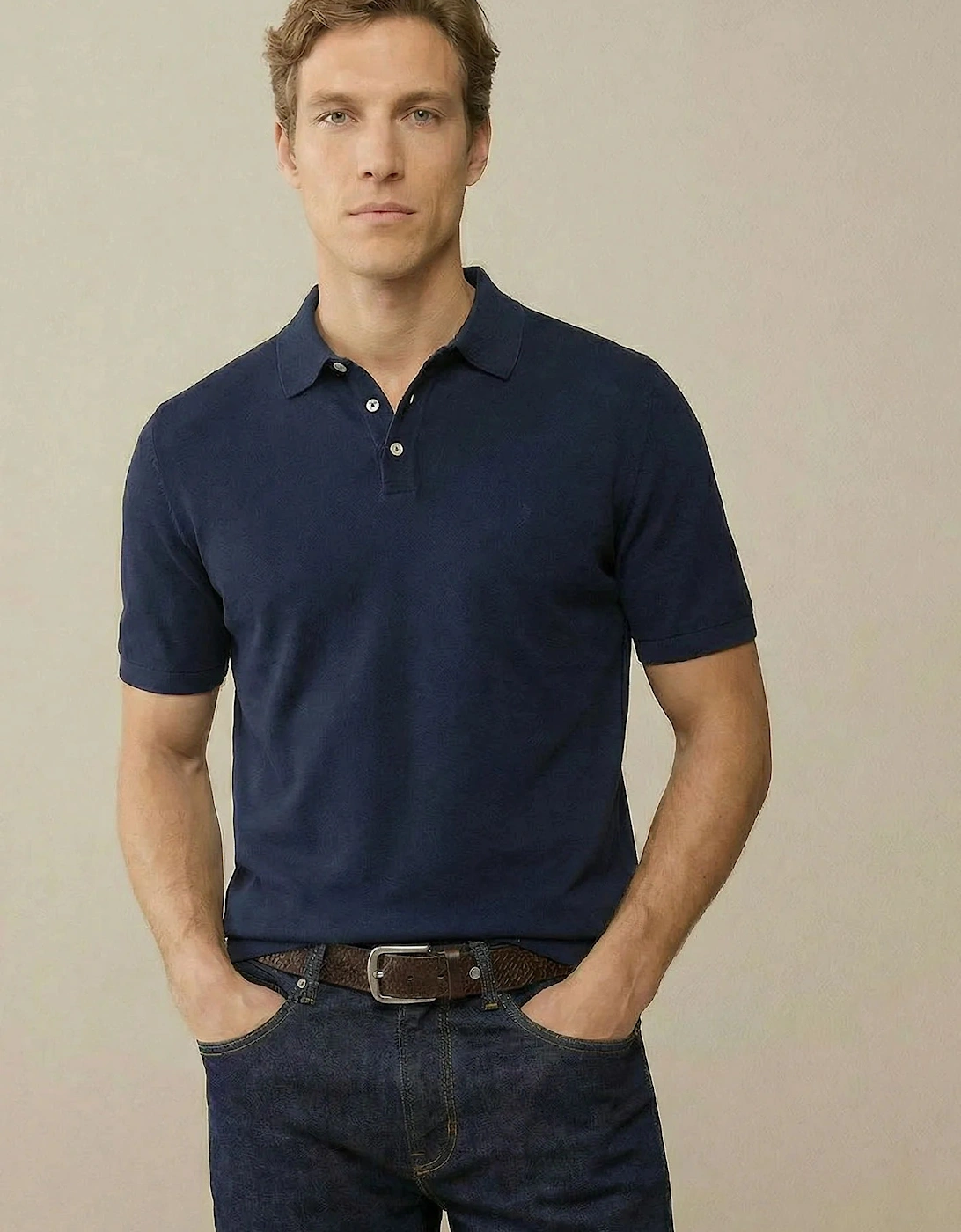 Fine Knit Polo Shirt Navy