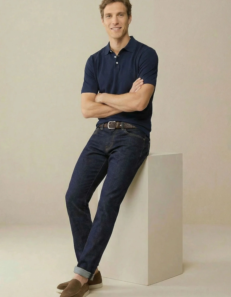 Fine Knit Polo Shirt Navy