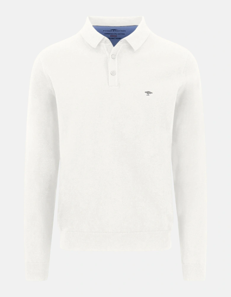 Polo Collar Fine Knit Cotton Sweater New Off-White