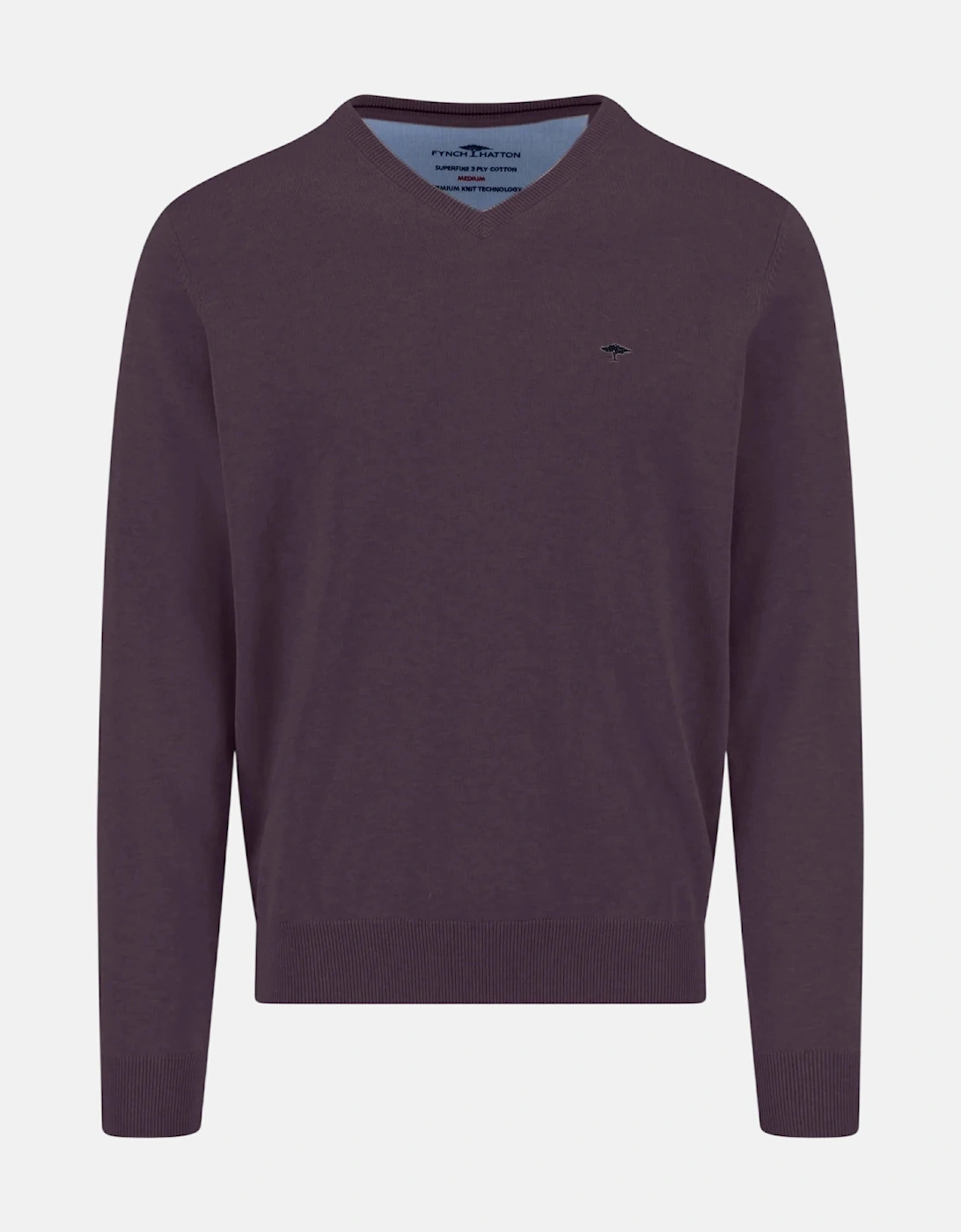 V-Neck Fine Knit Cotton Sweater Aubergine, 6 of 5
