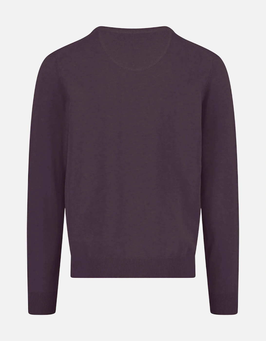 V-Neck Fine Knit Cotton Sweater Aubergine