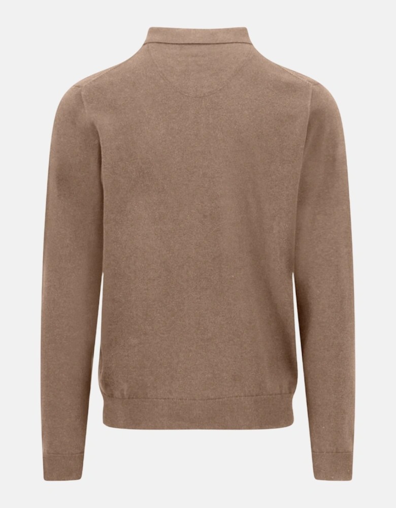 Polo Collar Fine Knit Cotton Sweater Affogato