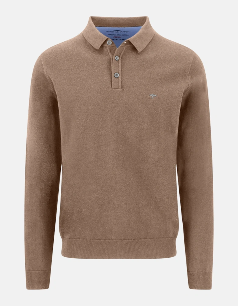 Polo Collar Fine Knit Cotton Sweater Affogato