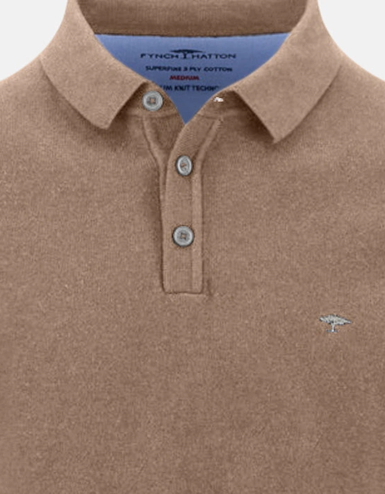 Polo Collar Fine Knit Cotton Sweater Affogato