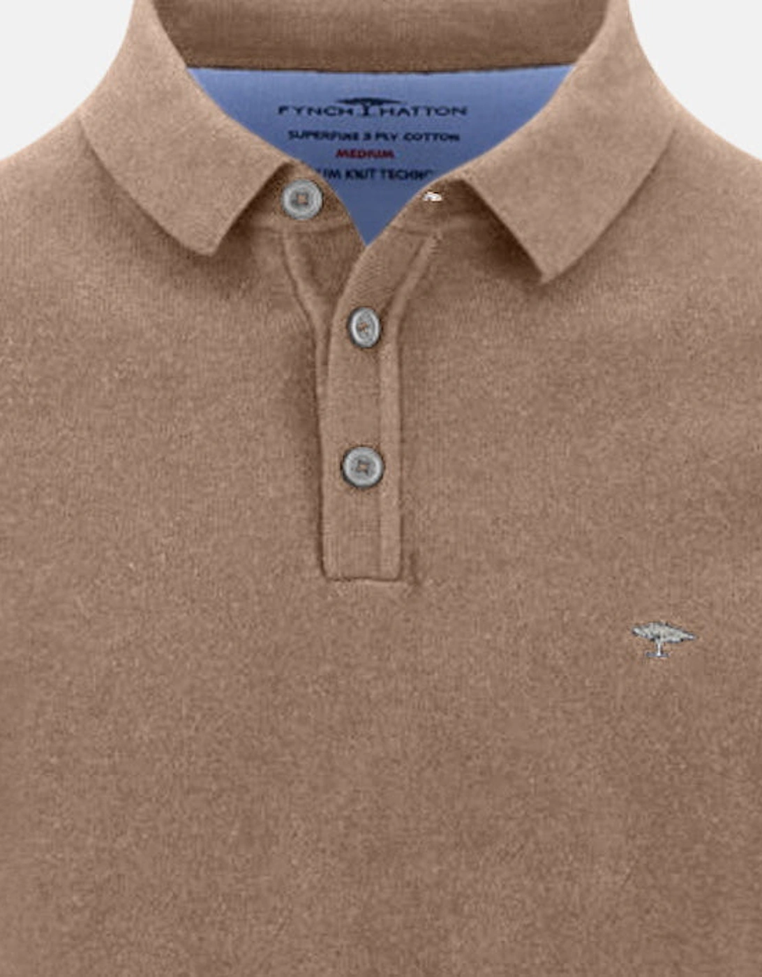 Polo Collar Fine Knit Cotton Sweater Affogato