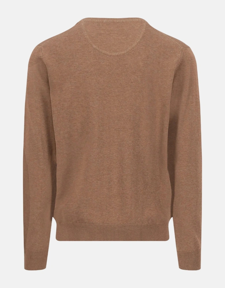 V-Neck Fine Knit Cotton Sweater Affogato