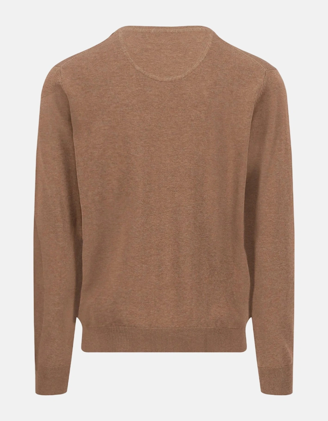 V-Neck Fine Knit Cotton Sweater Affogato