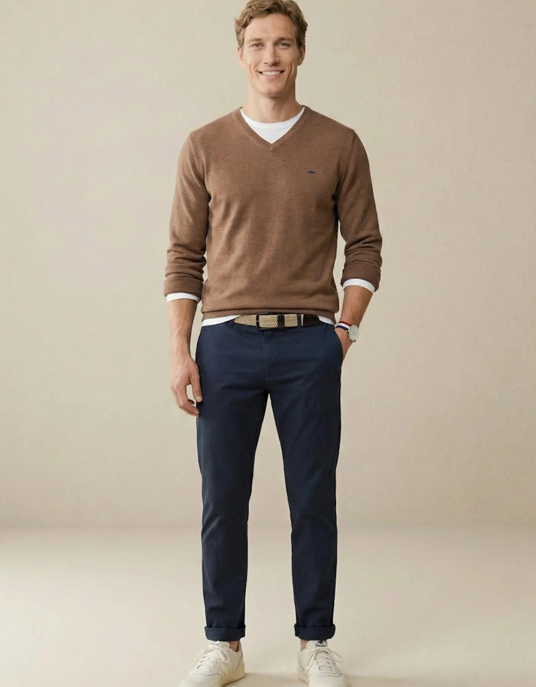 V-Neck Fine Knit Cotton Sweater Affogato