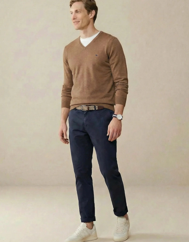 V-Neck Fine Knit Cotton Sweater Affogato