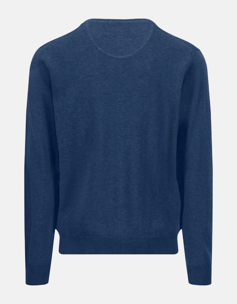 V-Neck Fine Knit Cotton Sweater Midnight