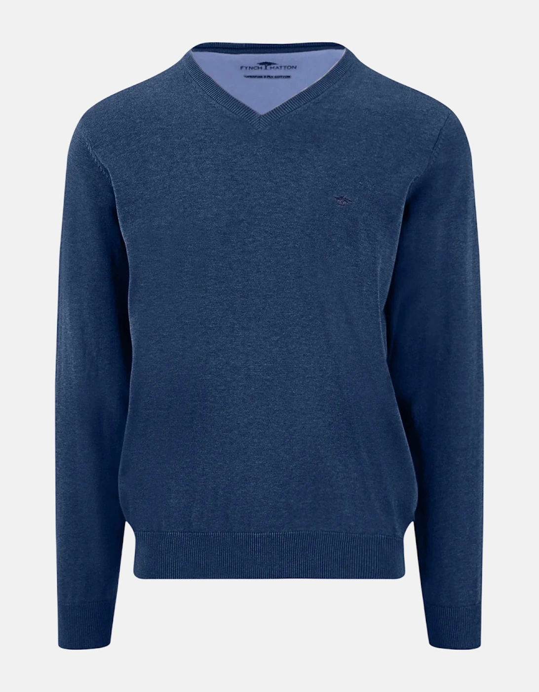 V-Neck Fine Knit Cotton Sweater Midnight, 6 of 5