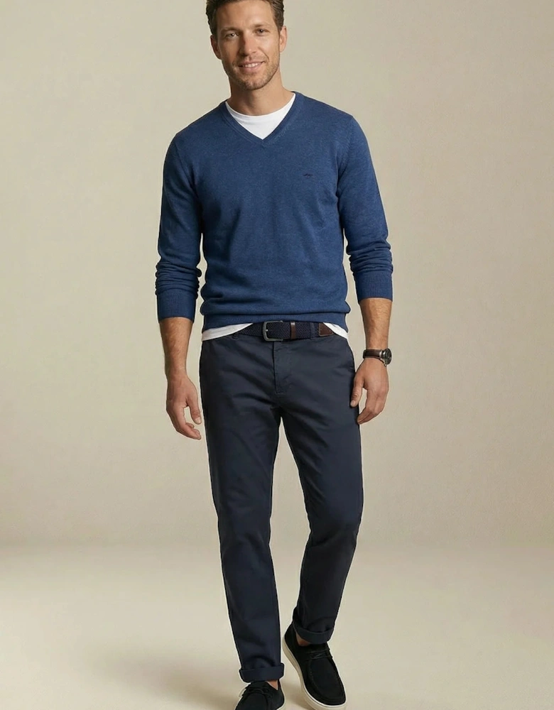 V-Neck Fine Knit Cotton Sweater Midnight