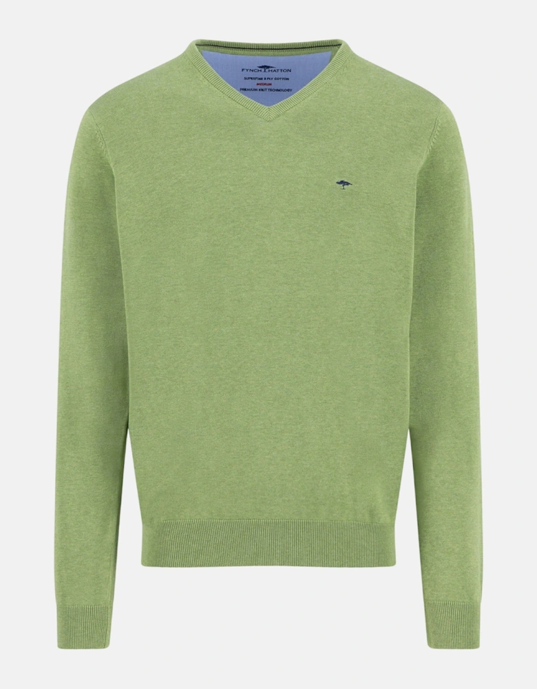 V-Neck Fine Knit Cotton Sweater Avocado