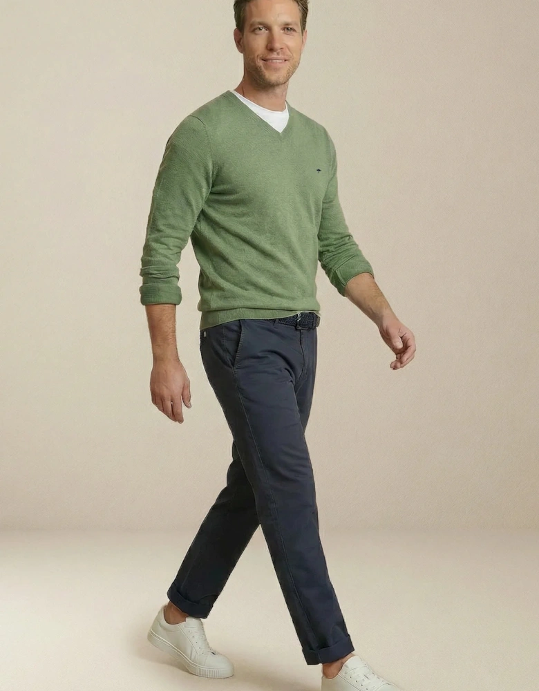 V-Neck Fine Knit Cotton Sweater Avocado