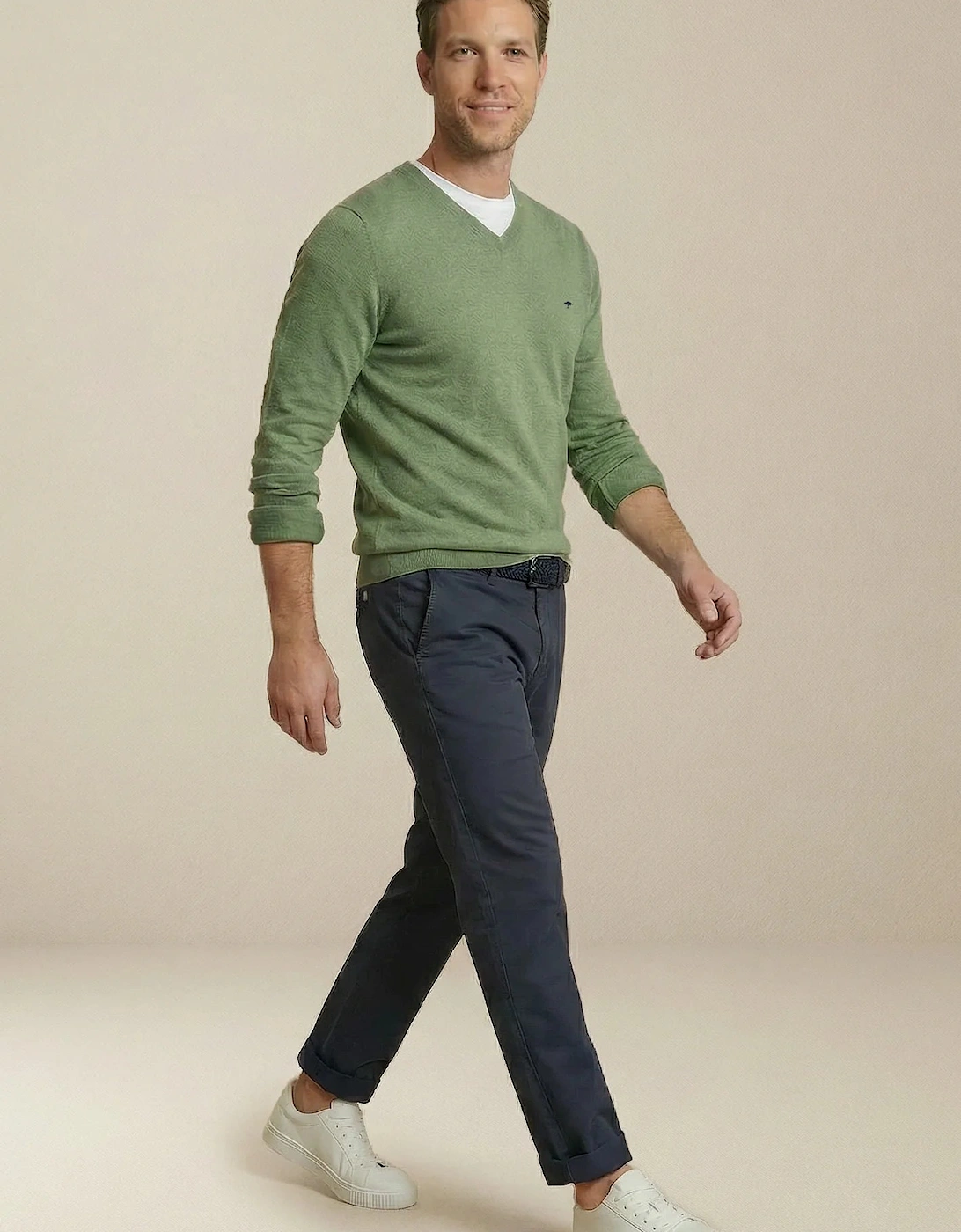 V-Neck Fine Knit Cotton Sweater Avocado