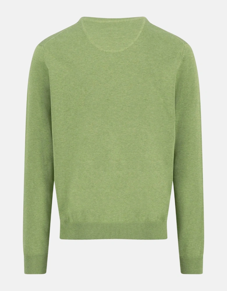 V-Neck Fine Knit Cotton Sweater Avocado